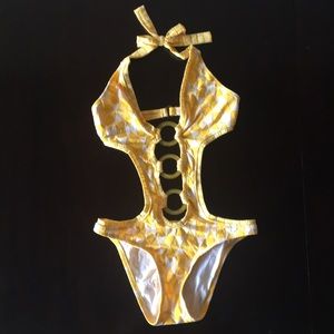 Yellow One Piece Keyhole Swimsuit